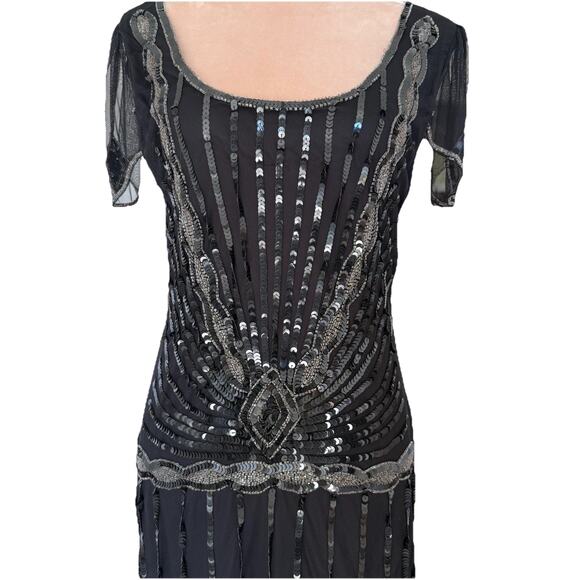Gatsbylady London Black Beaded Sequin 1920s Flapper Dress Art Deco Formal Size 6 - Picture 2 of 16